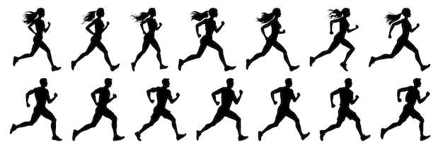 Runner silhouettes set large pack of vector silhouette design isolated white background