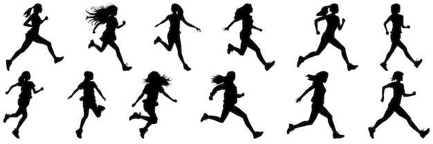 Runner woman silhouettes set large pack of vector silhouette design isolated white background