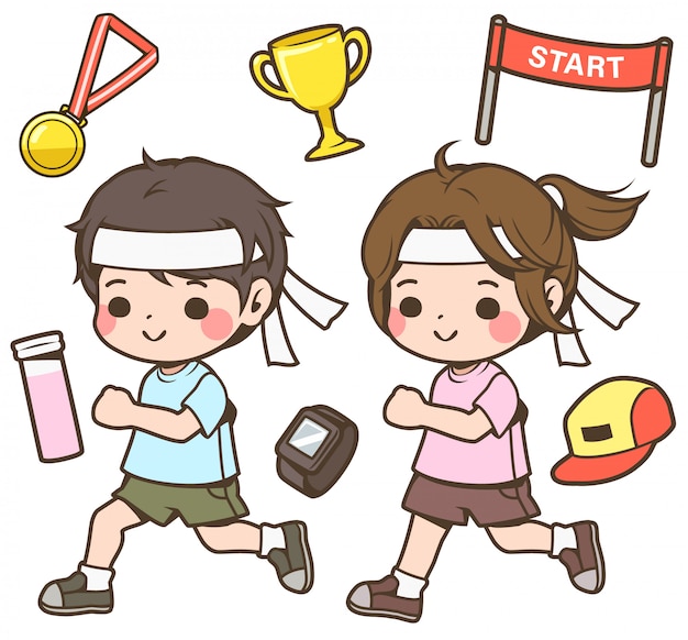 Vector runners boy and girl illustration