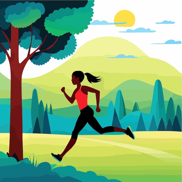 Vector runners flat vector concept illustrations female athlete running in park forest stadium track or