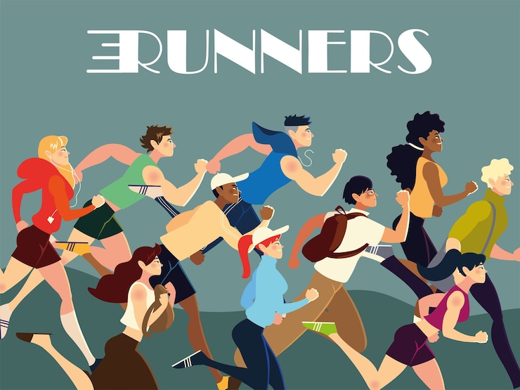 Vector runners people characters practicing different activity lifestyle illustration