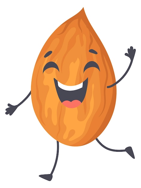 Vector running almond character happy nut mascot healthy food