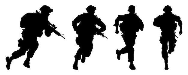 Running Armed Soldier Silhouette Illustration of Military Action