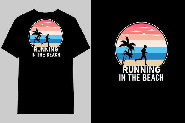 RUNNING IN THE BEACH Дизайн футболки Ретро Винтаж