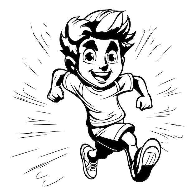 Running boy Black and white vector illustration of a running boy