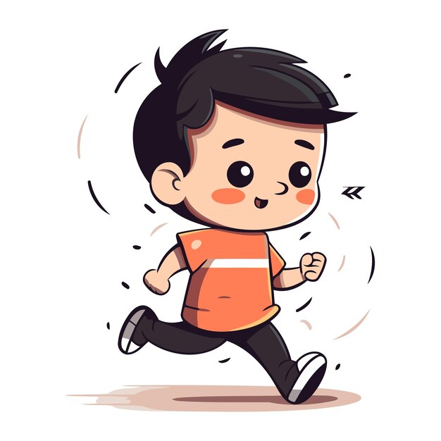 Running Boy Cute Cartoon Vector Illustration