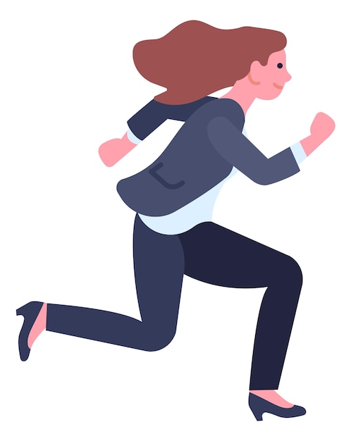 Vector running business woman carreer race hurrying for work meeting