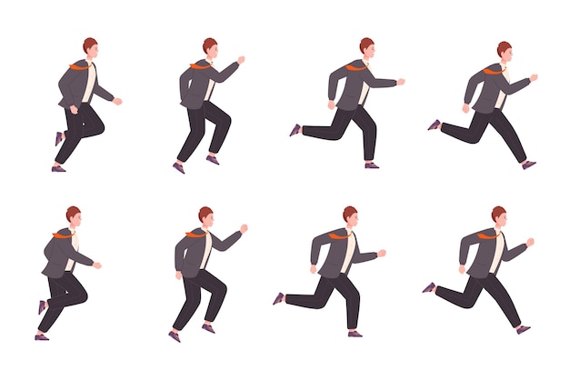 Running businessman animation run business character sprite sheet loop sequence 2d runner in suit side view cycle movement of office manager