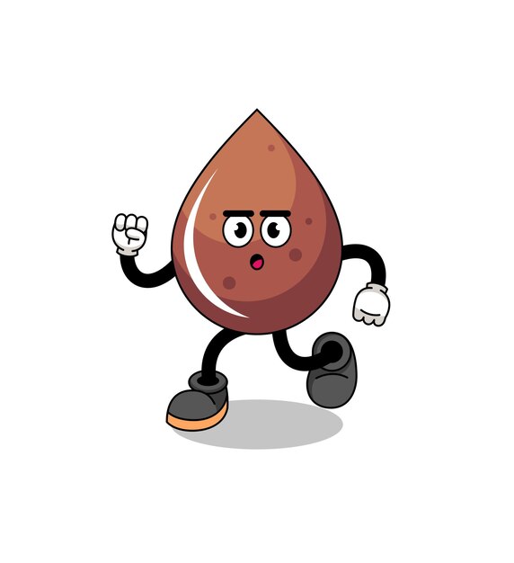 Running chocolate drop mascot illustration