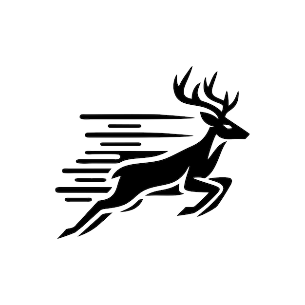 Concetto del logo del cervo modello di progettazione del logo del cervo in corsa silhouette del cervo su uno sfondo bianco