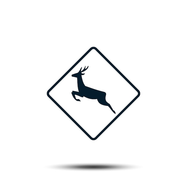 Running Deer Sign Icon Antler Vector Template Flat Design