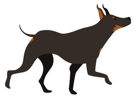 Running dobermann icon cartoon black dog breed