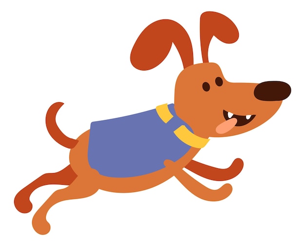 Running dog in winter clothing. cute cartoon animal