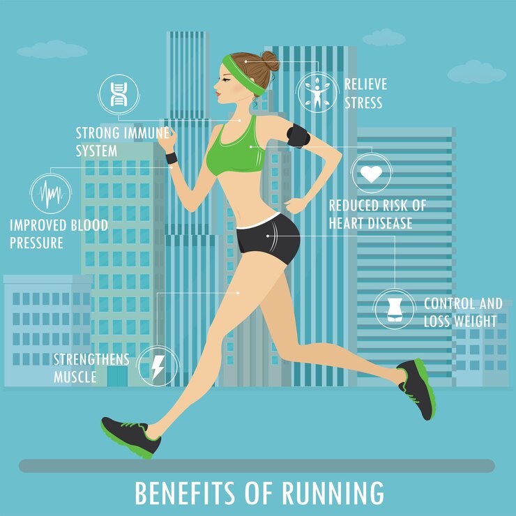 Vector running european female and white icons and signs city view on background vector