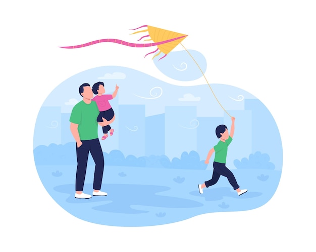 Running flying kite with children 2D web,