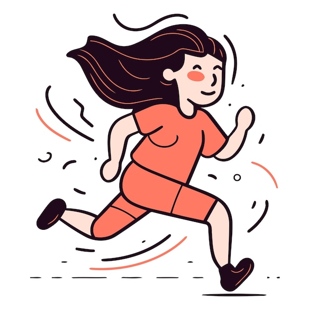 Running girl in flat cartoon style Sport and healthy lifestyle