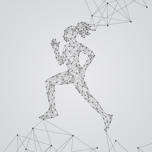 Running girl on gray background connecting dots and lines Light connection structure