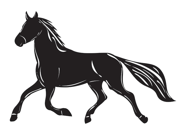 Вектор Бегущая лошадь черный силуэт изолированный вектор