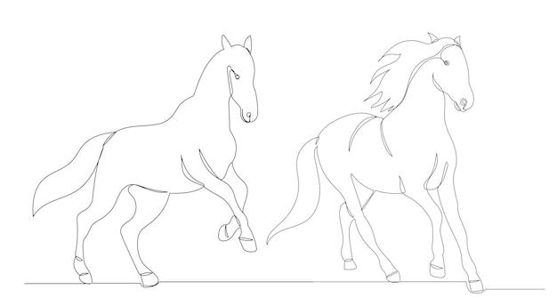 Running horse continuous line drawing, sketch