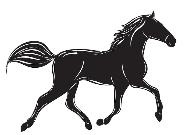 Running horse silhouette on white background isolated