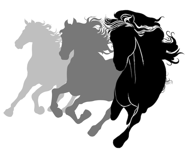 Vector running horses sillhouettes