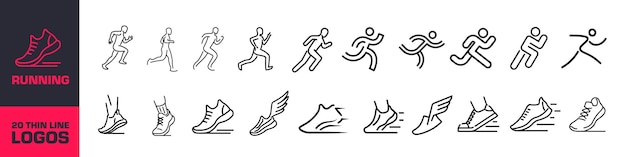 Vector running icon set run symbol set linear style