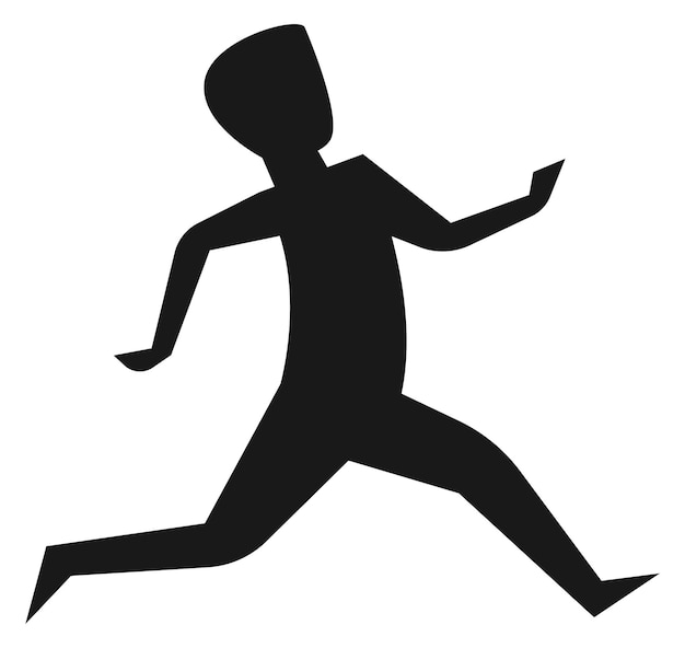 Vector running kid black silhouette child fast hurrying isolated on white background