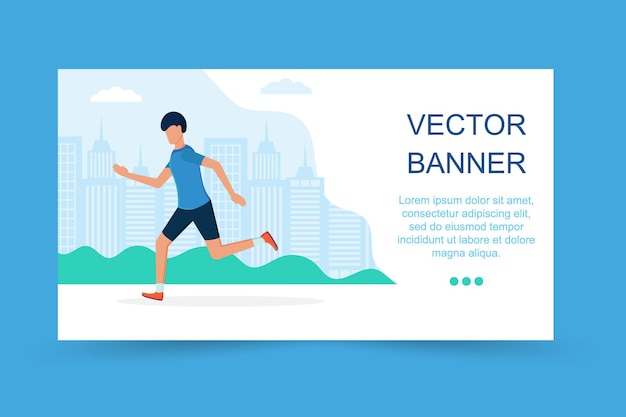 Vector running landing page template man running in the park