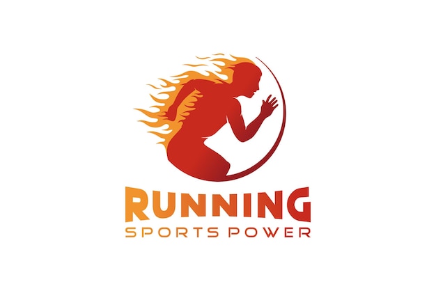 Running logo design vector illustration of people running or running sport with creative fire concept