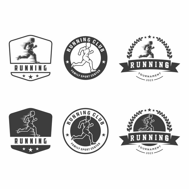 Running logo emblem set collection design template on light background