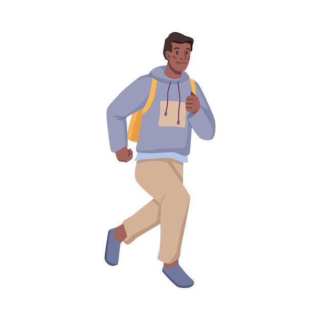 Running male character being late man in rush