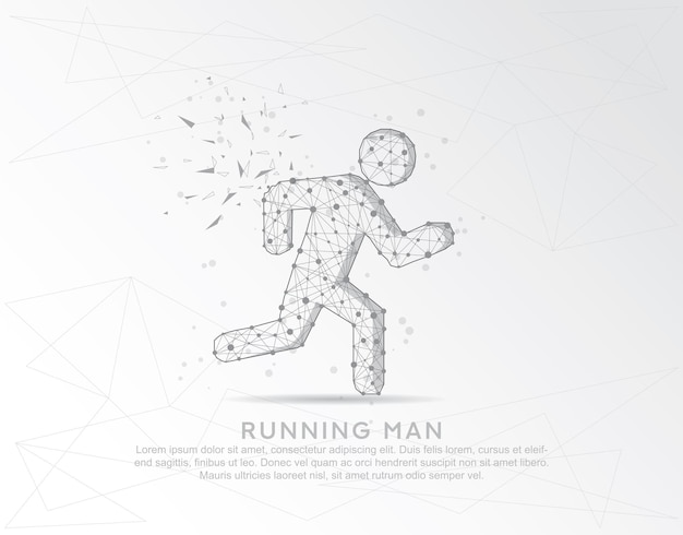 벡터 러닝맨 (running man) 은 추상적인 마쉬 라인과 구성으로 디지털로 그려진 부분 삼각형 모양과 어진 점의 형태입니다.