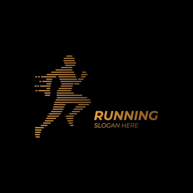 Running Man Logo Icon Abstract lines silhouette Fast Effect Runner Gold Vector Illustration