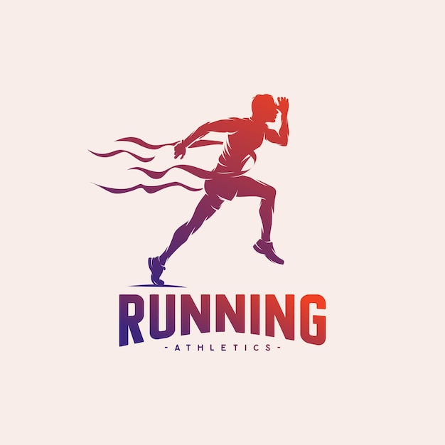 Running man silhouette logo con nastro di finitura