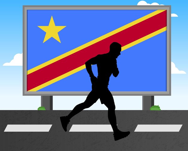 Running man silhouette with DR Congo flag on billboard olympic games or marathon competition