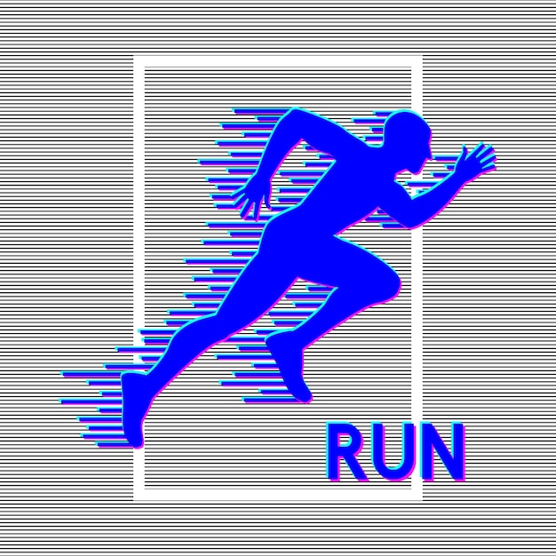 Vector running man silhouette with glitch effect