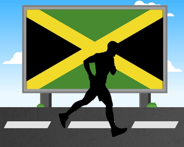 Running man silhouette with Jamaica flag on billboard olympic games or marathon competition