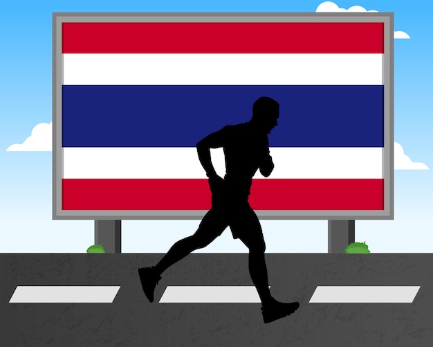 Running man silhouette with Thailand flag on billboard olympic games or marathon competition