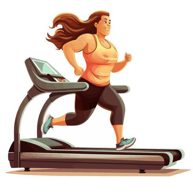 Vector running_on_treadmill_overweight_middleage_woman