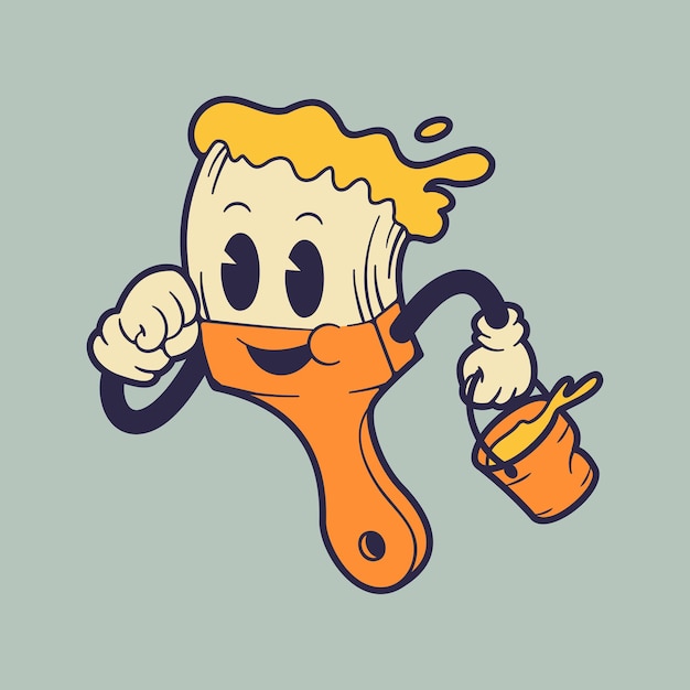 The running paint brush mascot Retro vintage mascot illustration