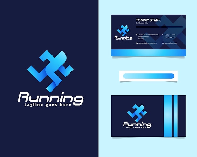 Running people logo with stationery business card