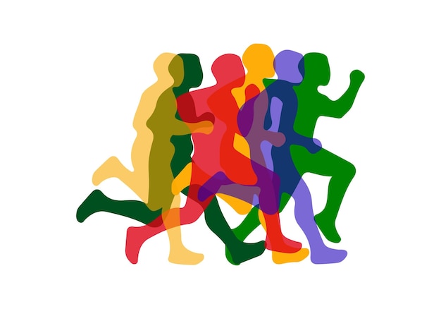 Vector running people set of silhouettes sport and activity background