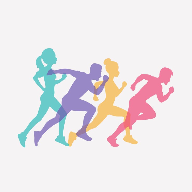 वेक्टर running people set of silhouettes, sport and activity background