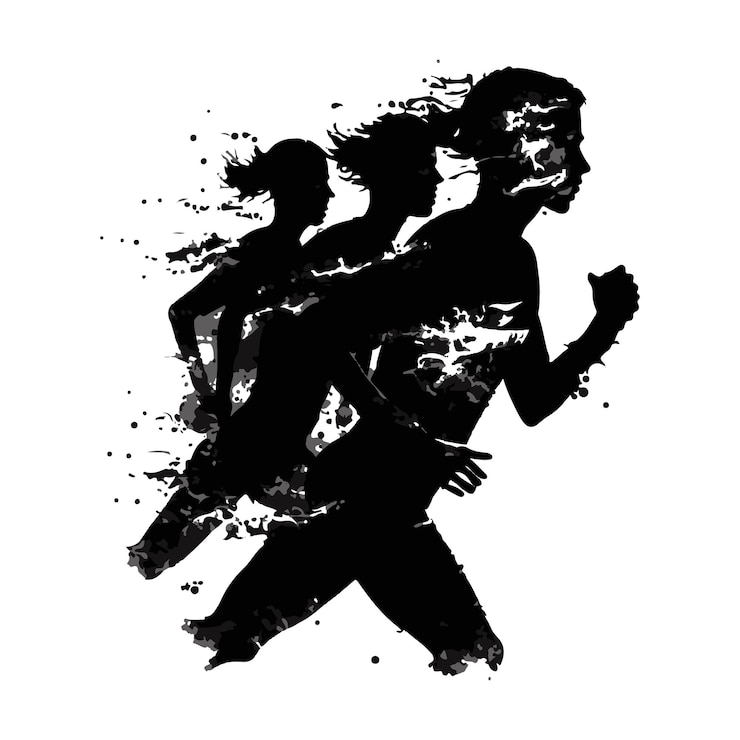 वेक्टर running people silhouette with burning effect. silhouette of a group of running people.