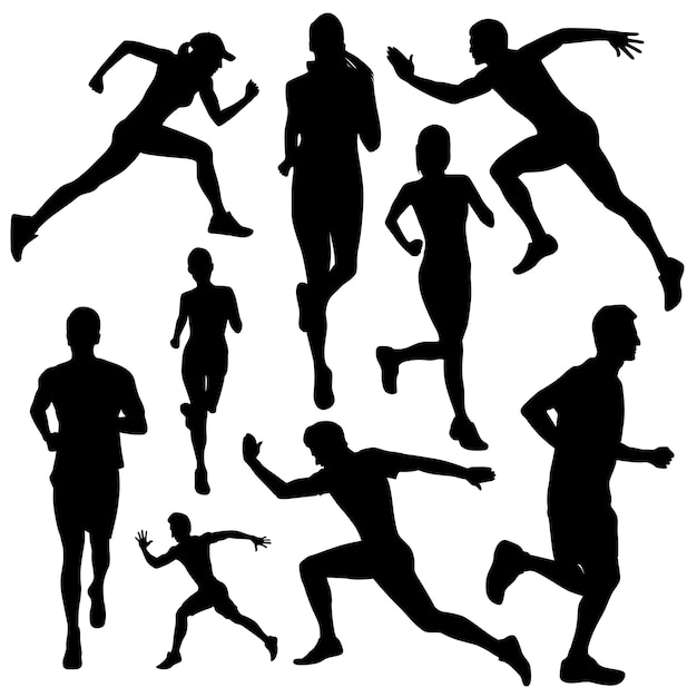 Vector running people silhouettes