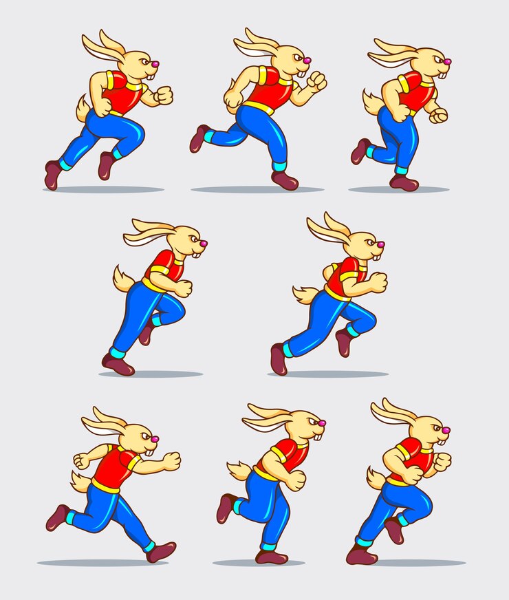 Vector running rabbit cartoon animation for game asset