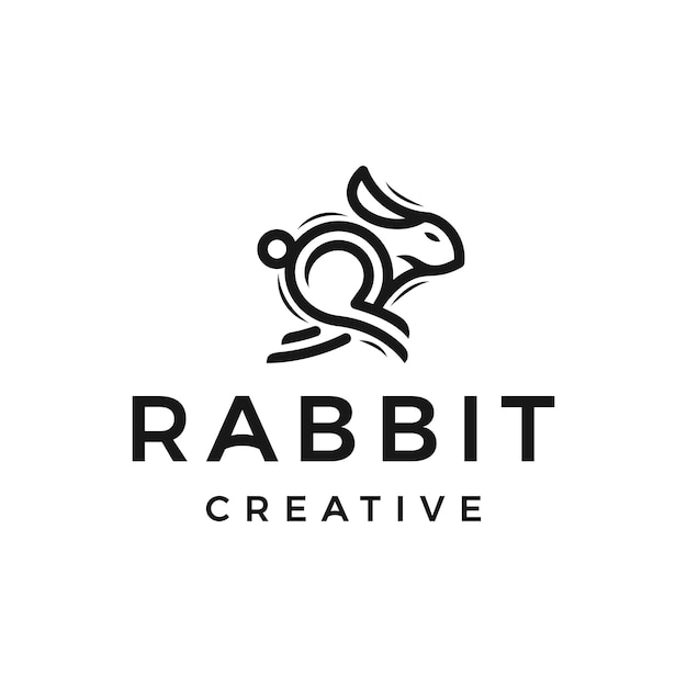 Vector running rabbit monoline outline line logo design