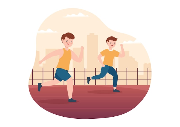 Running Racing Template Hand Drawn Cartoon Flat Illustration People Jogging