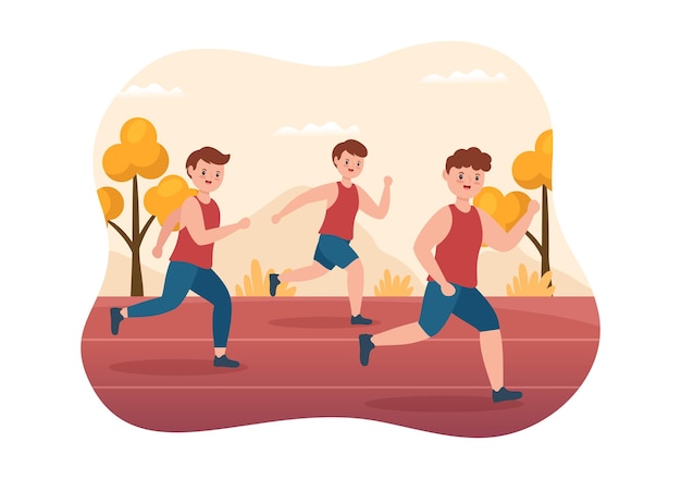 Running Racing Template Hand Drawn Cartoon Flat Illustration People Jogging