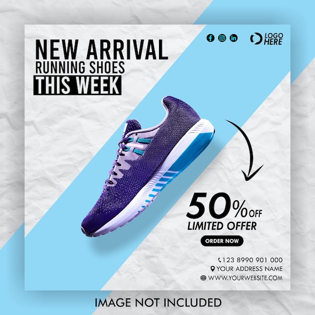 Vector running shoes banner template promotion instagram website facebook or other social media design